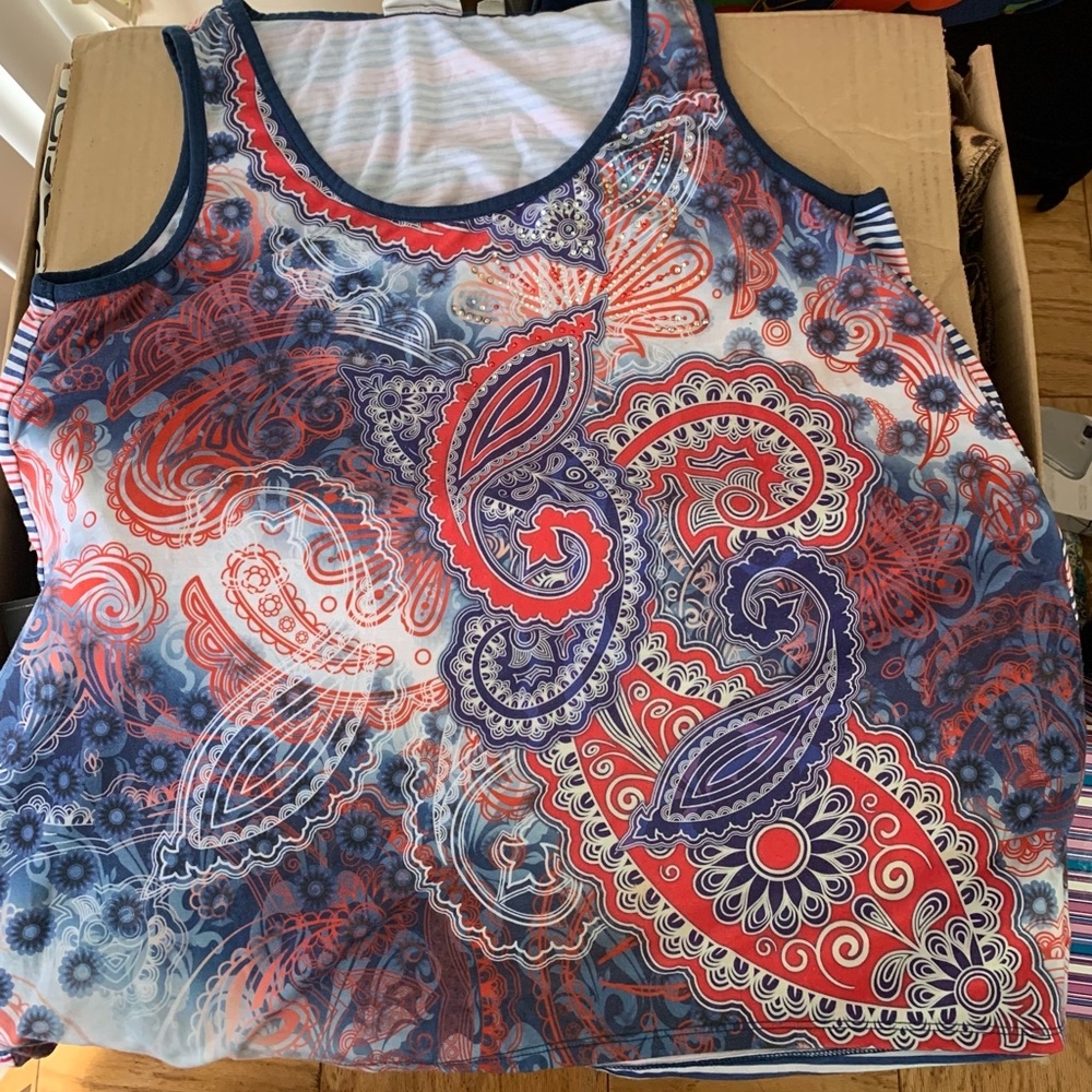 Avenue red white and blue paisley print tank top 18w